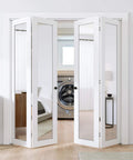 Mirror Bifold Closet Doors Set With Sliding Hardware Kit For 72 Inch Wide By 80 Inch High, Two 18 Inch Panels, White MDF Frame