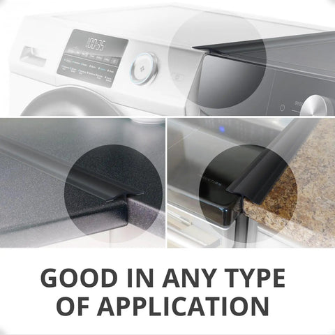 Premium Silicone Stove Gap Cover 50 Inch Long Self Adhesive Gap Filler Between Stove And Counter, showcasing use with different appliances.