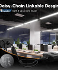 12 Pack Linkable LED Shop Lights With Reflectors, 4 Ft, 4400 Lumens, 6500K Cool Daylight installed in modern office