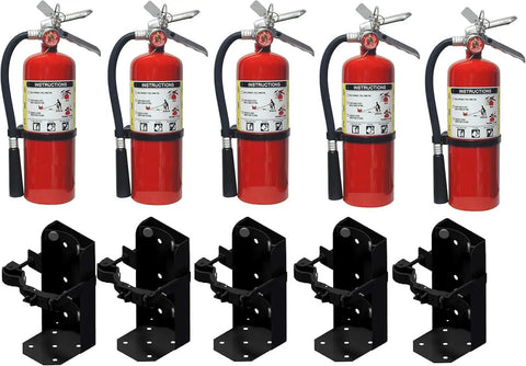 Gotta Have This Ready Set of 5 Top Notch 5Lb ABC Fire Extinguishers Paired With Rock Solid Heavy Duty Vehicle Mounts