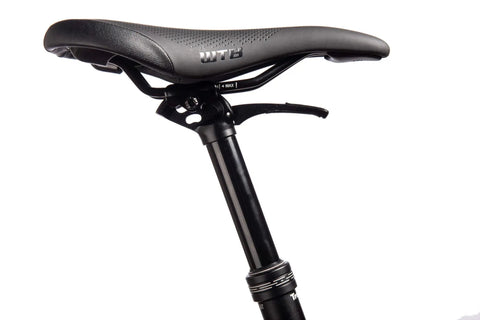 Black cableless dropper post for mountain bikes 27.2mm 100mm travel easy install with no cables or housing, featuring lever