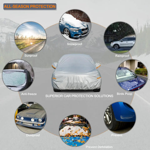 All Weather Waterproof Sedan Car Cover With Zipper Outdoor Full Exterior Shield For Sun Rain Snow UV Protection Fits Like a Glove