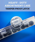 Tough as Nails PG Cable Glands Kit With KableLock Tech assortment case with tamper-proof latch, showing organized black nylon components.