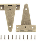 Vintage T-Shape Metal Cabinet Hinges 4 Pack with Screws, Antique Bronze Finish, 10cm shown with included screws