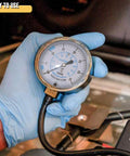 Close-up of UHARBOUR manometer gas pressure tester gauge with 0-35 in WC, 1/8 in NPT, 40 in hose