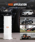 VEVOR 6.5L manual fluid extractor pump, front view; white cylindrical oil changer with black handle and dipstick hose