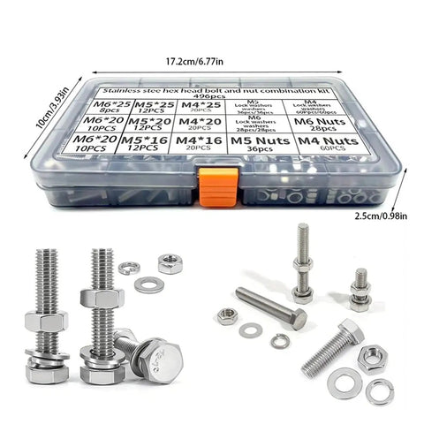 All In One 496 Piece Stainless Steel Hex Head Bolt And Nut Kit For Home Shop And Auto Use Built Tough Heavy Duty Fasteners