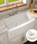 Heavy Duty Rubber Drain Plug With Hanging Ring Shuts Nasty Smells Dead Fits Like A Glove On One Point Five To One Point Six Inch Pipes Kills Clogs Fast Works Like A Charm For Kitchen And Bath Setups Two Pack White in a modern kitchen sink.