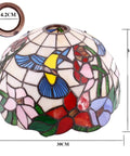 Cream Amber Hummingbird Stained Glass Lampshade Replacement 12 By 12 By 6 Inch With 1 5/8 Inch Fitter Opening, floral design