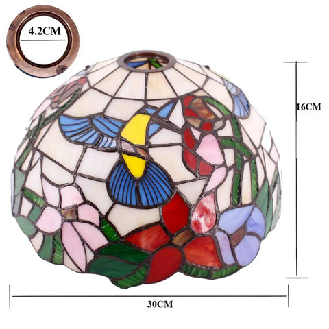 Cream Amber Hummingbird Stained Glass Lampshade Replacement 12 By 12 By 6 Inch With 1 5/8 Inch Fitter Opening, floral design