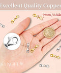 Hand holding Double Lobster Claw Clasps Necklace Extender Silver 8 Piece Set Double End Design Clasp Closures For Jewelry Making