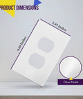 Screwless 1-Gang Wall Plate Covers, Kid Safe Receptacle Covers, Tough Polycarbonate Thermoplastic, Unbreakable, Glossy White Finish, 4.68 x 2.93 Inches, SI8821-W, 10 Pack, Perfect For Home Or Office showcased on a white background with size dimensions