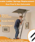 Man using an attic ladder with 55 2 Attic Ladder Hinge Arms With Springs Heavy Duty Galvanized Replacement Parts visible