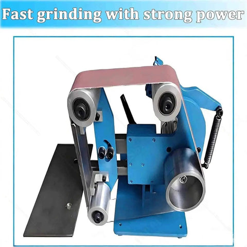 Heavy Duty 1100W Brushless Belt Sander Grinder With Adjustable Speed Up To 6500 Rpm Vertical Horizontal Dual Use For Knife Sharpening Includes Five Sanding Belts And Solid Steel Base For Efficient Grinding Projects Home Shop, showing front view with sanding belt.