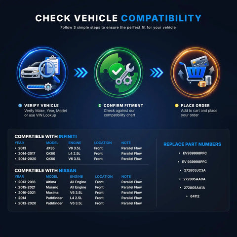 Check vehicle compatibility guide for Front AC Evaporator Core Featuring Parallel Flow Design For Nissan Altima Murano Maxima.