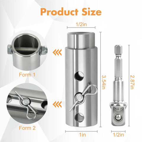 Tough As Nails Trailer Jack Drill Adapter crafted from upgraded stainless steel showcasing dimensions and design for easy attachment.