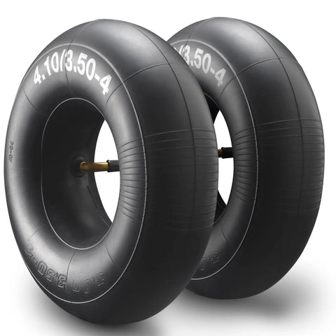 Thorn Resistant 4.10/3.50-4 Inner Tubes 2 Pack Built Tough Replacement For Wheelbarrows Lawn Mowers Hand Trucks And More 4 Inch Rims With Bent TR-87 Valve Stem