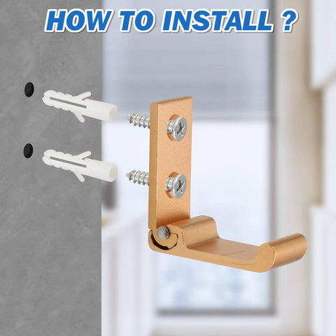 Foldable Wall Mount Towel And Coat Hooks Built With Heavy Duty Aluminum Alloy Featuring A Slick Gold Finish 4 Pack Hat Hangers Quick Install Bathroom Storage installed on wall with screws and anchors