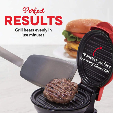 Dash Mini Maker Indoor Electric Grill Perfect For Compact Kitchen Dorms And Small Spaces Quick One Step Setup Even Heating Surface ideal for grilling burgers.