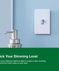 Toggle LED Dimmer Switch For Dimmable LEDs Halogen And Incandescent Bulbs on wall, near bathroom faucet, white