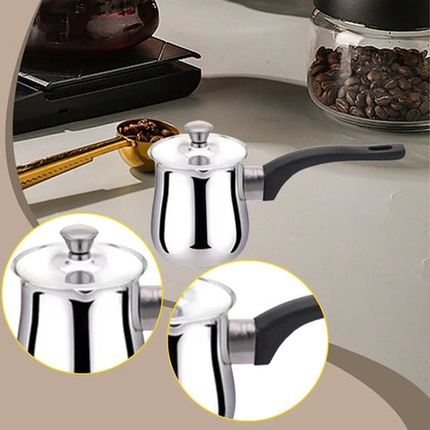 All In One Stainless Steel Turkish Coffee Pot Teapot And Chocolate Melting Pan 900ml Capacity on kitchen counter