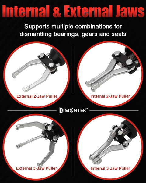 Internal and external jaws for Nine Way Slide Hammer Puller Set For Front Wheel Hub Removal And Rear Wheel Axle Extraction