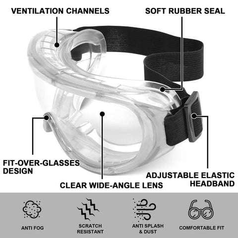 Six Pack Anti Fog Safety Goggles For Lab And Industrial Use Adjustable Chemical Splash Eye Protection With Clear Lenses
