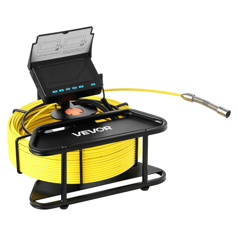 Sewer Camera Probe Kit With 164 Ft Cable, 4.3 Inch Color Screen, IP68 Waterproof Drain Inspection Tool With 6 Adjustable LEDs, Long Battery Life, SD Card Included, Dope For Pipes, Ducts, And Sewer Lines. Yellow cable reel with camera probe