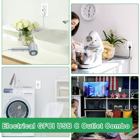 20 Amp GFCI Outlet With USB C And USB A Ports Self Test LED Indicator Residential And Commercial Grade Includes Wall Plate And Screws 2 Pack White Durable in kitchen, bath, laundry, and living room