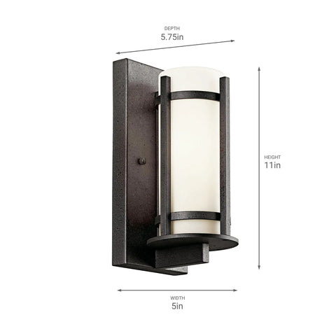 Outdoor Wall Light With Opal Etched Glass In Anvil Iron Finish, Modern Outdoor Lantern Vibe, 11 Inch Tall By 5 Inch Wide, 1 Light