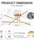 Gold LED Chandelier Three Lights Modern Semi Flush Mount Ceiling Fixture dimensions and features display