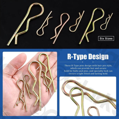 R Pin Cotter Pins Kit 175 Pieces With 6 Sizes Zinc Plated Carbon Steel Hairpin Clips Spring Fasteners for DIY and Auto