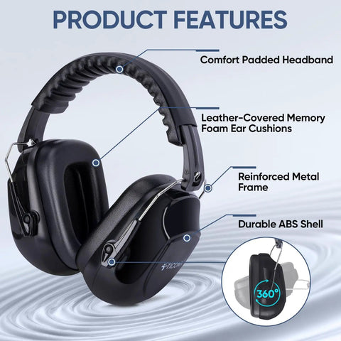 Noise Canceling Ear Muffs for Grownups With 26 dB NRR Adjustable Safety Earmuffs for Construction and Travel, black design