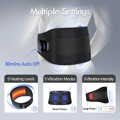 Cordless Heating Pad With Massager For Lower Back Pain Relief, black wireless belt, multiple settings, 9 heat levels, app controlled