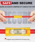 Top Rated Bulk Wire Butt Splice Connectors Kit 400 Count, Fully Insulated Crimp Terminals For Cars, Home Wiring, And Audio Gear In 22-10 Awg Sizes showing yellow connector on red wire