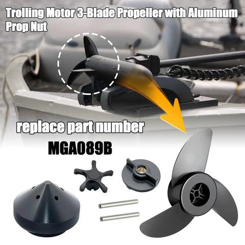3.5 Inch Trolling Motor 3 Blade Propeller With Aluminum Prop Nut Replacement Fits MotorGuide XI3 XI5 MGA089B on boat