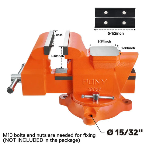Heavy Duty 5 Inch Bench Vise With Swivel Base And Anvil, Multi Jaw Clamp For Woodworking And Pipe, Includes One Pair Jaw Pads