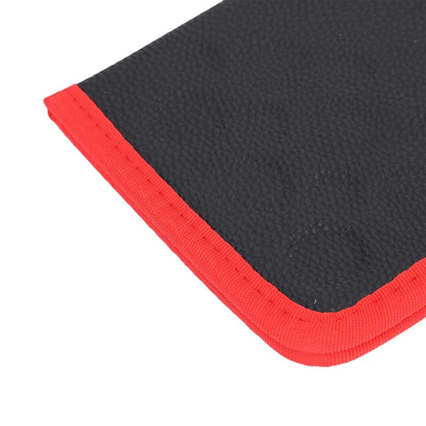 Magnetic Tool Mat With 40 Lb Holding Power Flexible Foldable Parts Tray PVC Coated For Auto Repair Shop Garage Organization 9.6x11 Inch Keeps Screws Bolts And Tools From Slipping, black and red corner close-up