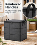 Heavy Duty Foldable Storage Bins With Tight Lids Super Spacious For Winter Throws And Pillows in black with reinforced handles