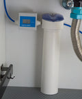 DigiFlow 8000T Flow Meter with One Quarter Inch Quick Fitting installed for precise water monitoring in home RO system.
