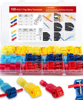 108-piece T Tap Wire Connectors Kit for Car Audio and Speaker Wiring, Quick Splice Self Stripping Terminals displayed in box