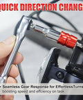 Bike Repair Kit 13 in 1 Mini Ratchet Wrench Set With 11 Bits showing quick direction change feature in close-up view.