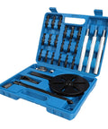 Rock Solid Steel Bearing Puller Set For Auto Wheel Hub Repair With Pro Extractor Tool 33 Piece Kit, blue case, steel parts