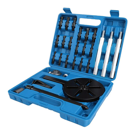 Rock Solid Steel Bearing Puller Set For Auto Wheel Hub Repair With Pro Extractor Tool 33 Piece Kit, blue case, steel parts