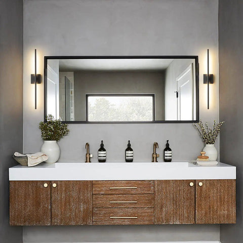 Dope Matte Black Wall Sconces Set Of 2 With LED Lighting 3000K 12W next to bathroom mirror