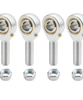 Set Of 4 POSB8 Rod End Bearings With Jam Nuts, 1/2 Inch Bore, 1/2-20 Right Hand Thread, Male Joint, Self Lubricating, Ideal For Racing, Off Road And Industrial Equipment, Heavy Duty Linkage, with jam nuts
