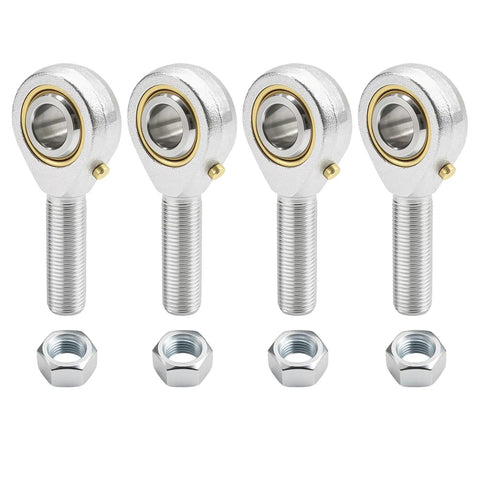 Set Of 4 POSB8 Rod End Bearings With Jam Nuts, 1/2 Inch Bore, 1/2-20 Right Hand Thread, Male Joint, Self Lubricating, Ideal For Racing, Off Road And Industrial Equipment, Heavy Duty Linkage, with jam nuts