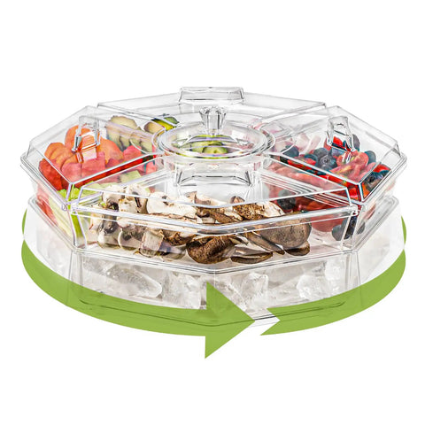 Bar Ready Ice Serving Lazy Susan With Four Removable Dishes And Smooth Rotating Tray For Condiments, Fruit, Salad And Party Garnish, BPA Free