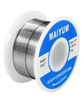 63-37 Tin Lead Rosin Core Solder Wire, 0.8mm, 50g spool, shown with clear label, smooth metal wire, ideal for electronics soldering