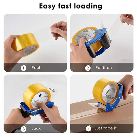 Kickass Two Inch Tape Gun Dispenser With Fast Reload Mechanism And Dual Rollers For No Sweat Packing Sealing Paired With A Built In Razor Sharp Cutter And Extra Blade Included